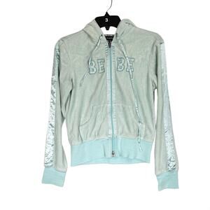 Bebe Light Blue Velour Full Zip Hoodie Jacket Medium